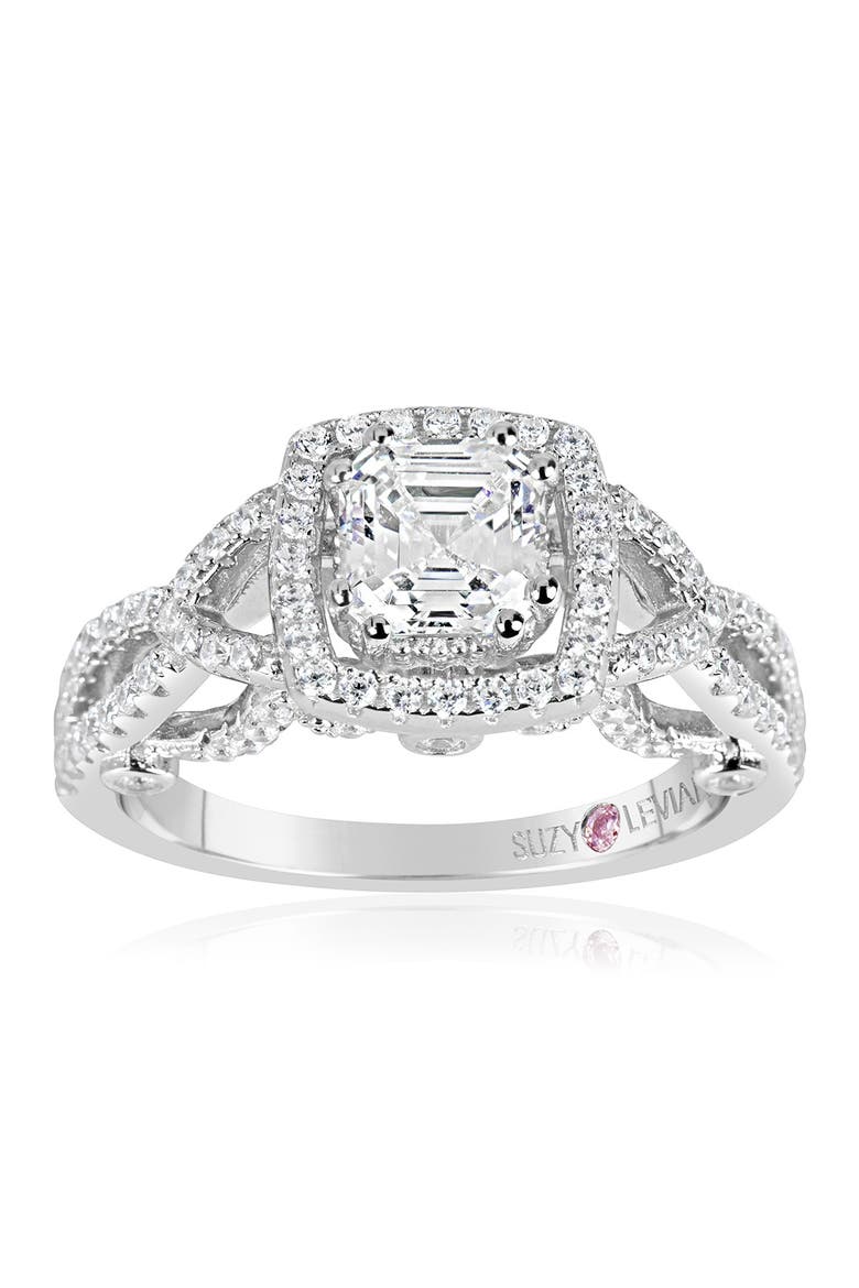 Sterling Silver Asscher-Cut White CZ Ring, Main, color, WHITE