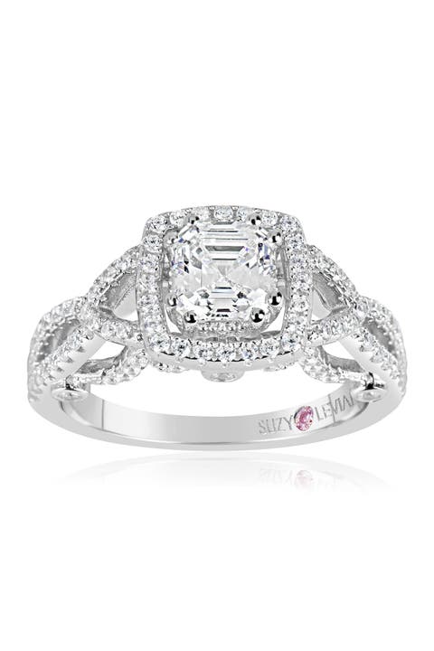 Sterling Silver Asscher-Cut White CZ Ring