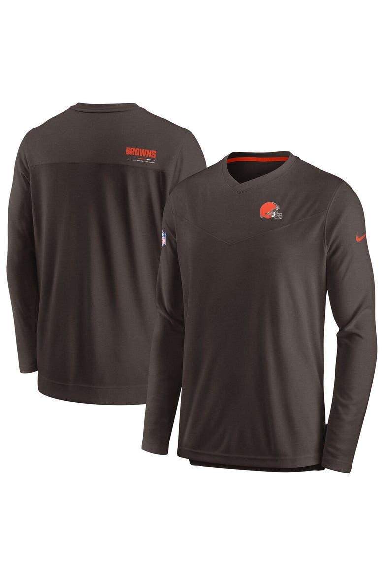 Men's Nike Brown Cleveland Browns Sideline Coach Chevron Lock Up Long Sleeve V-Neck Performance T-Shirt, Main, color, Brown