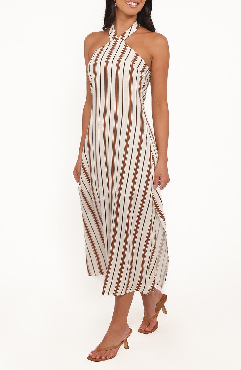 Petal & Pup Katherine Sleeveless Stripe Midi Dress, Alternate, color, Brown Stripe