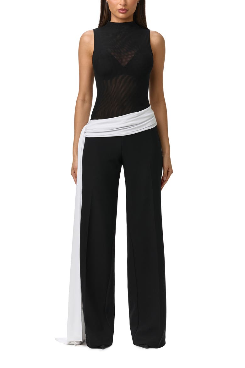 Straight Leg Pants with Sash, Alternate, color, BLACK/WHITE