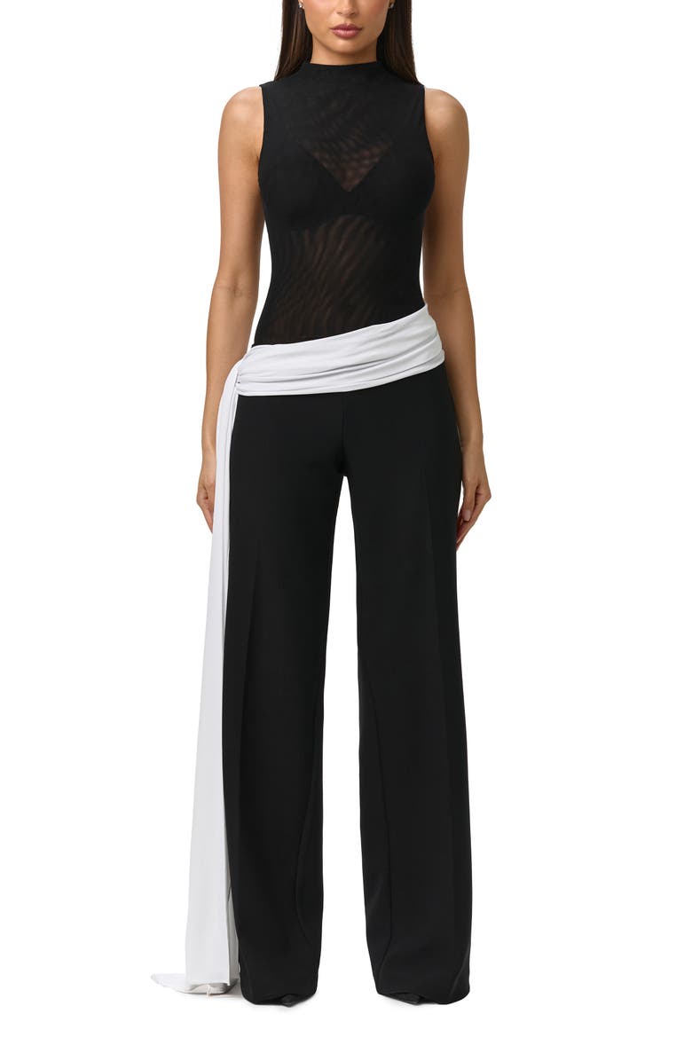 Naked Wardrobe Straight Leg Pants with Sash, Alternate, color, Black/White