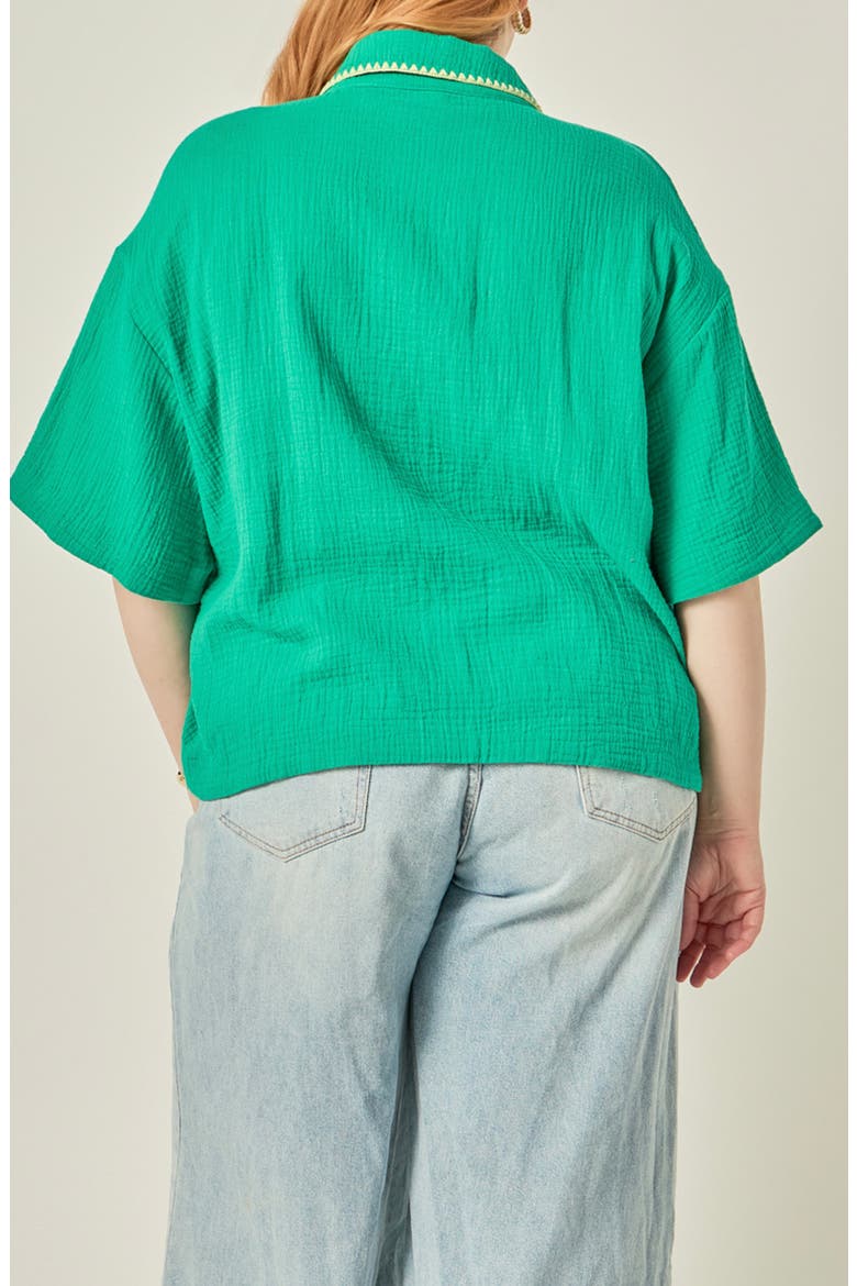 Tropical Embroidered Cotton Camp Shirt, Alternate, color, GREEN