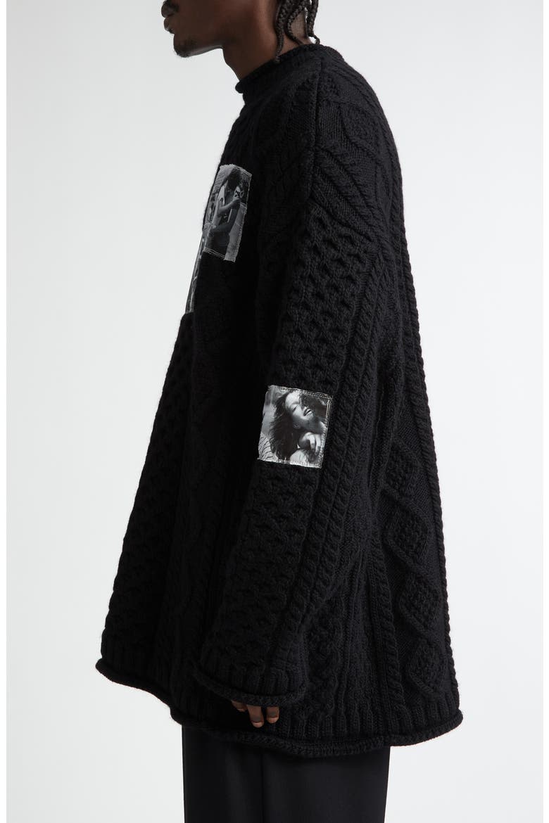 Joseph Szabo Photo Patch Wool Fisherman Sweater, Alternate, color, BLACK