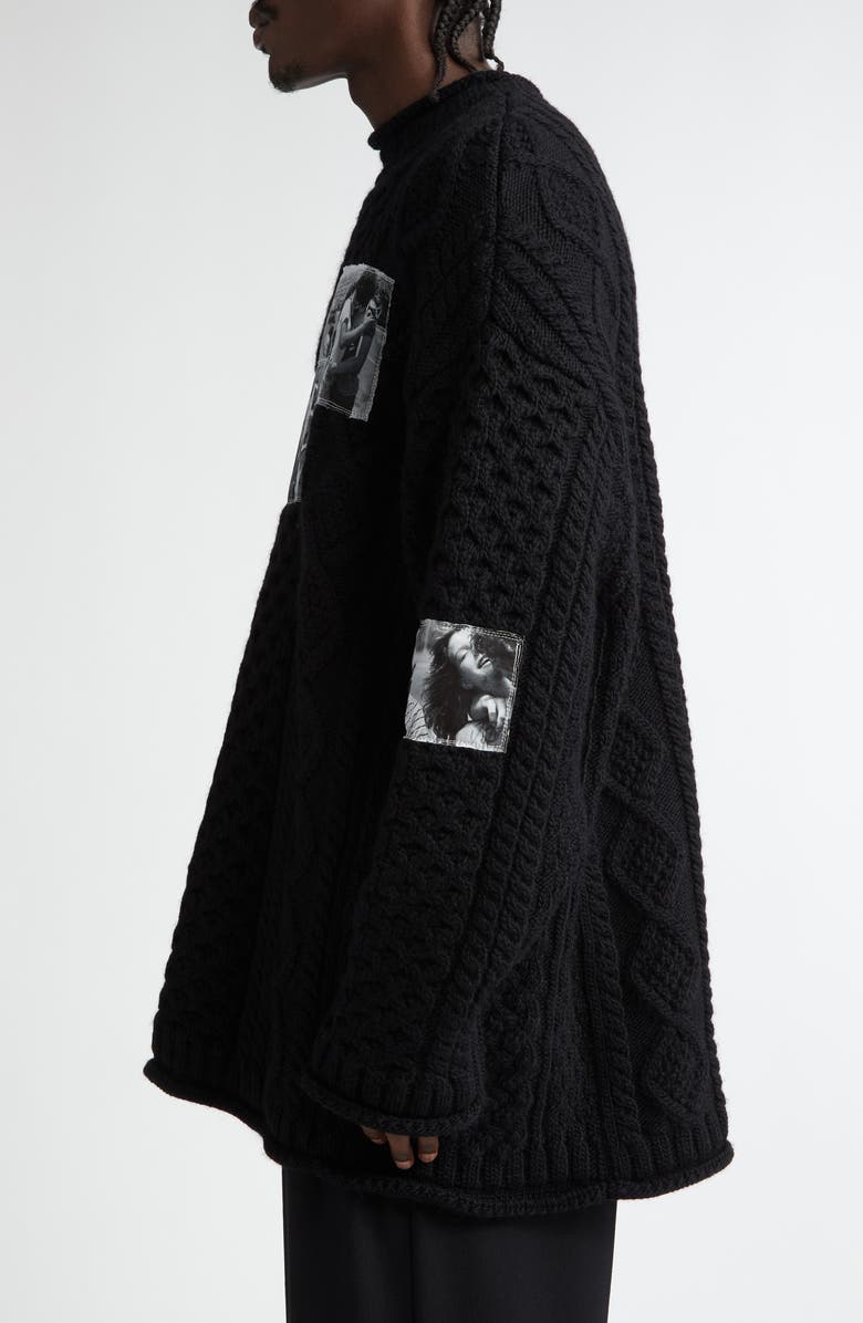 TAKAHIROMIYASHITA TheSoloist. Joseph Szabo Photo Patch Wool Fisherman Sweater, Alternate, color, Black
