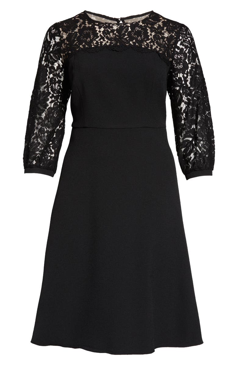 Eliza J Lace Long Sleeve Midi Crepe Cocktail Dress, Alternate, color,