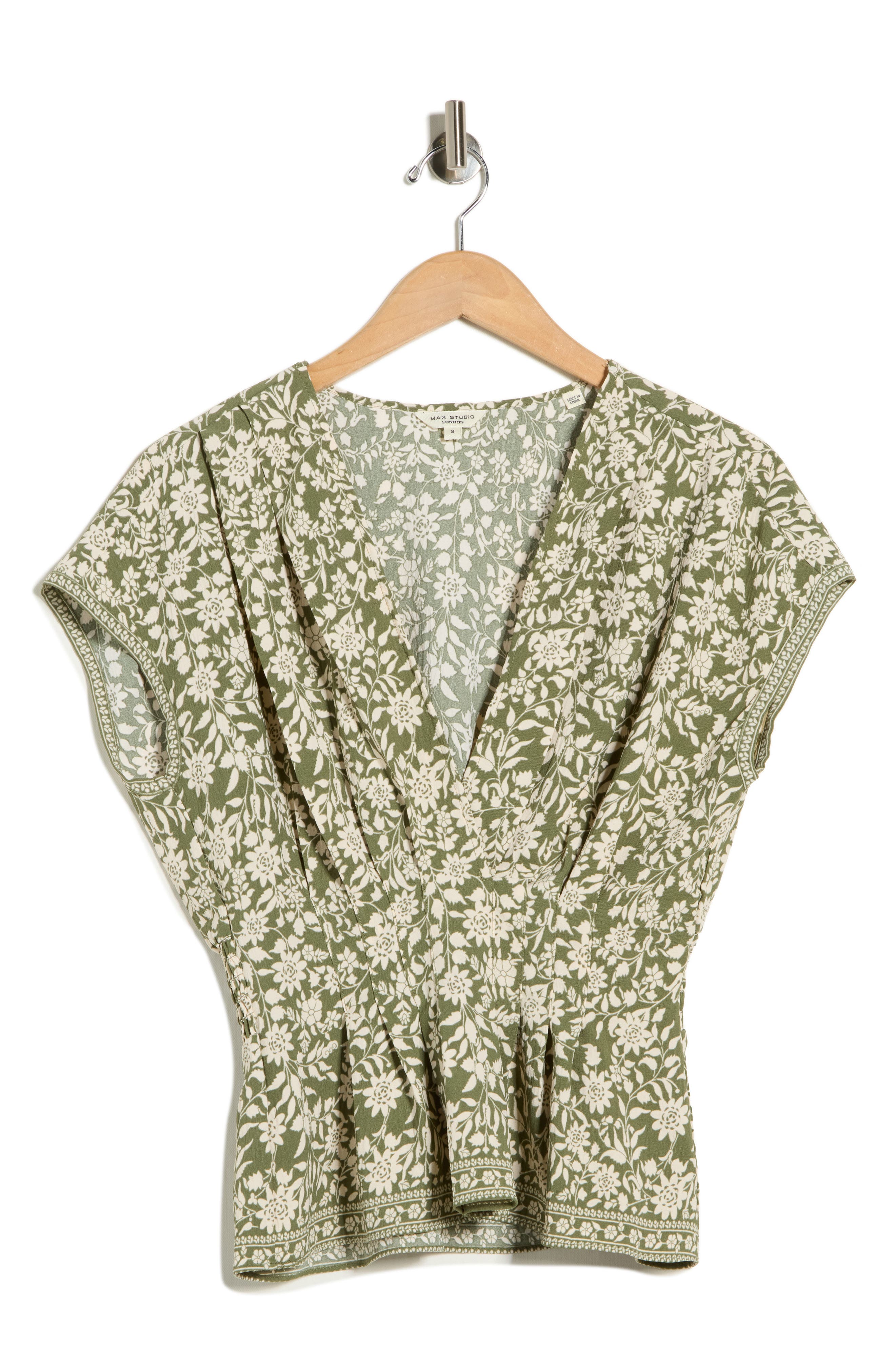 MAX STUDIO V-Neck Short Sleeve Pleated Top