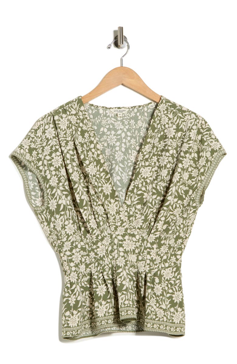 MAX STUDIO V-Neck Short Sleeve Pleated Top, Alternate, color, Sage Summer Shilhouette