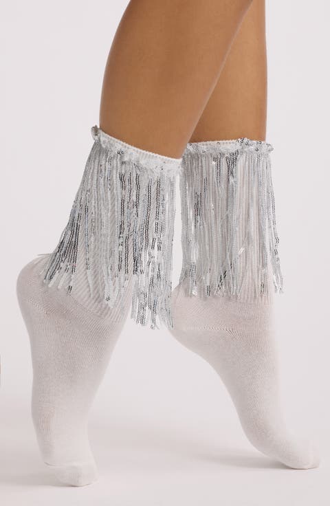Bowie Sequin Tassel Cotton Blend Crew Socks