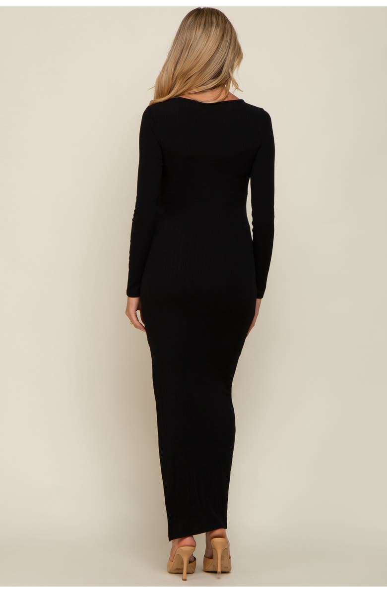 PinkBlush Ribbed Long Sleeve Side Slit Maxi Dress, Alternate, color, Black