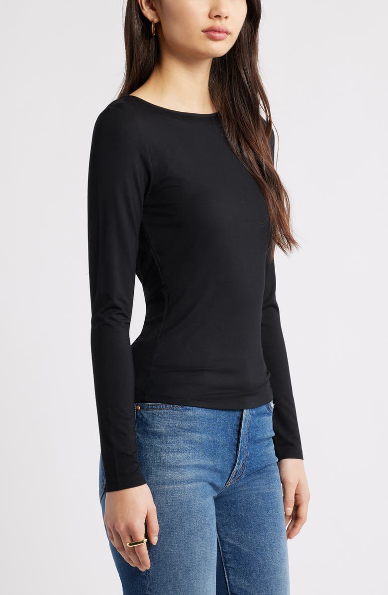 Open Edit Cowl Back Long Sleeve Shirt, Alternate, color, Black