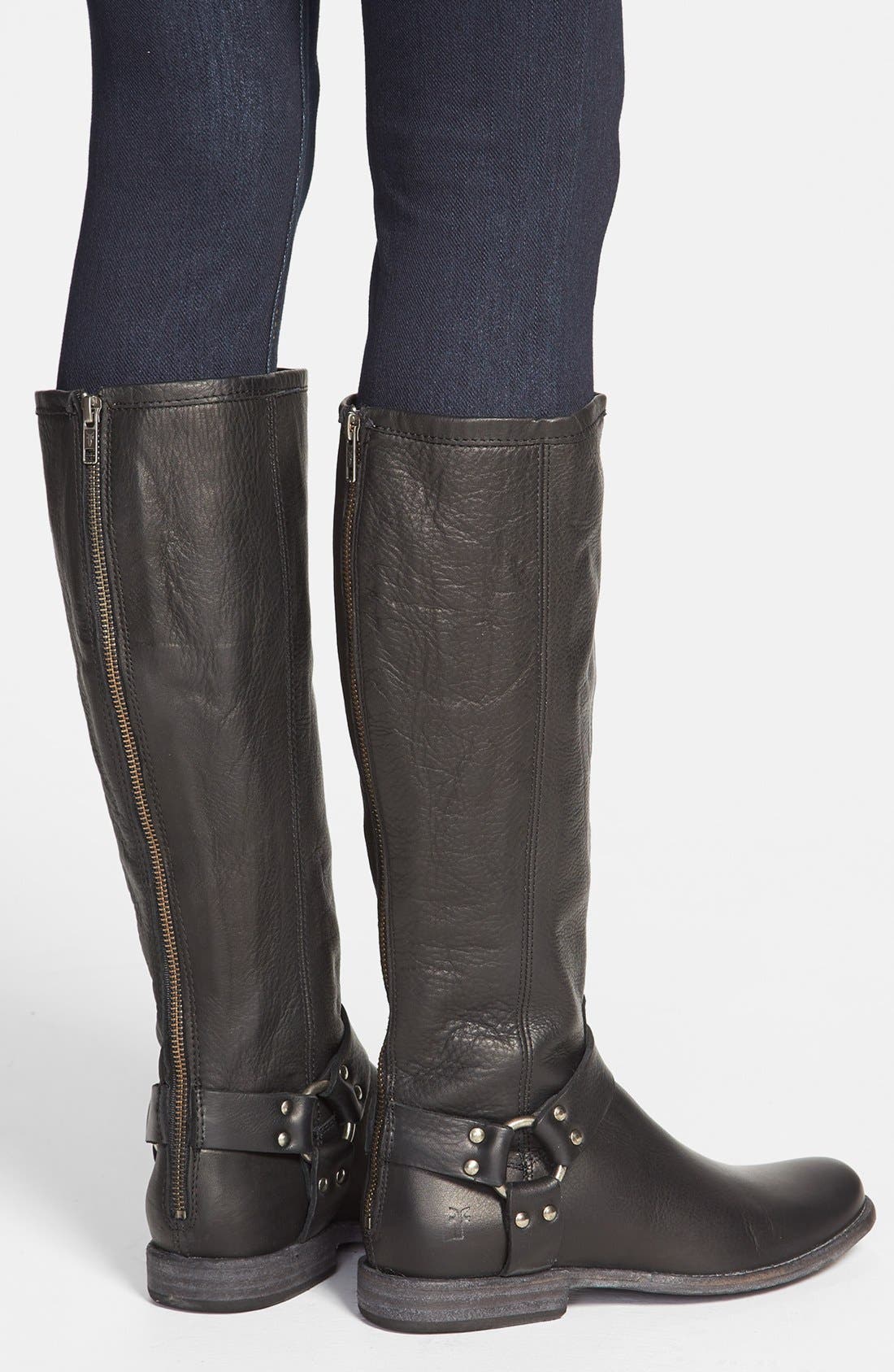 'Phillip Harness' Tall Washed Leather Riding Boot, Alternate, color, BLACK LEATHER