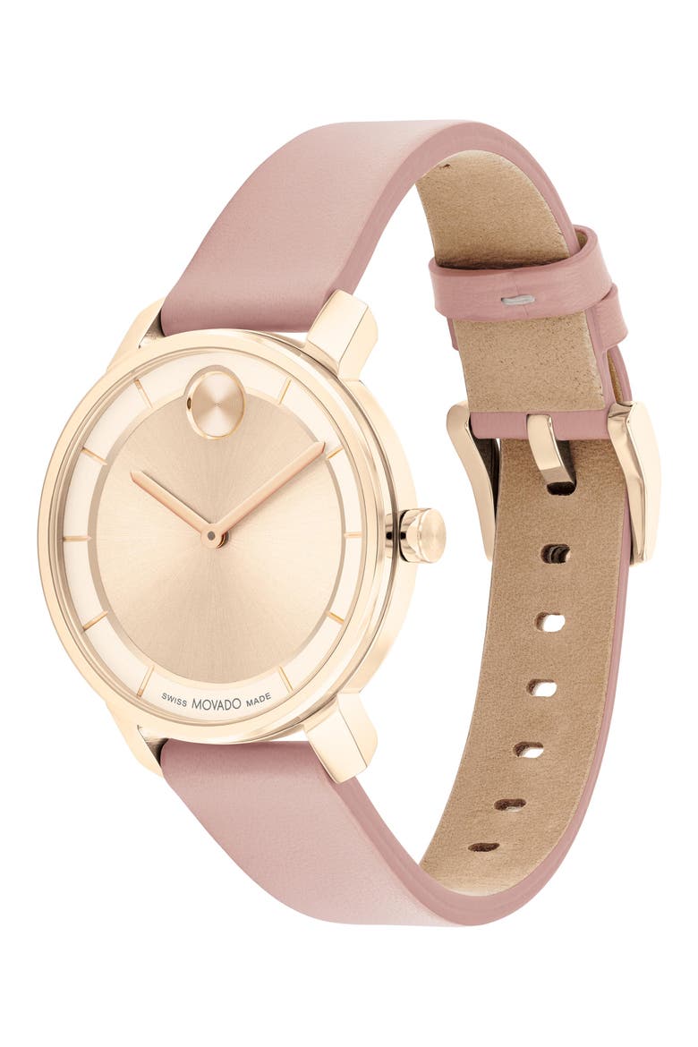 Bold Access Museum Dot Leather Strap Watch, 34mm, Alternate, color, ROSE