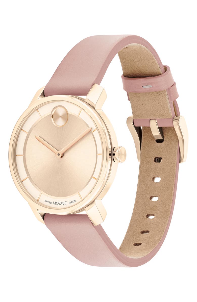 Movado Bold Access Museum Dot Leather Strap Watch, 34mm, Alternate, color, Rose