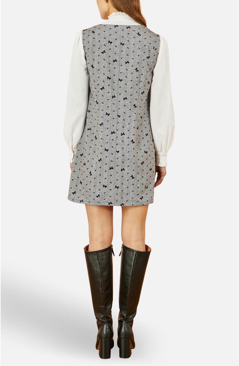 Yumi Bow Print Button Up Pinafore Dress, Alternate, color, Grey