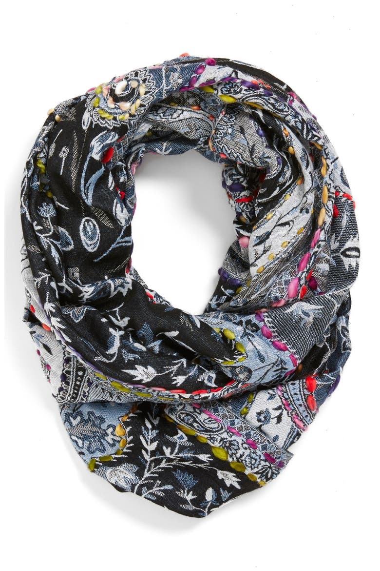 Embroidered Infinity Scarf, Main, color, BLUE