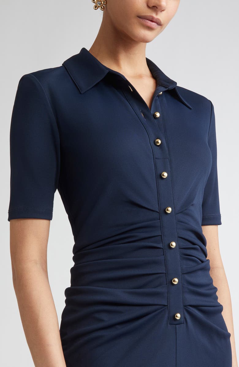 Carolina Herrera Ruched Jersey Polo Dress, Alternate, color, Midnight