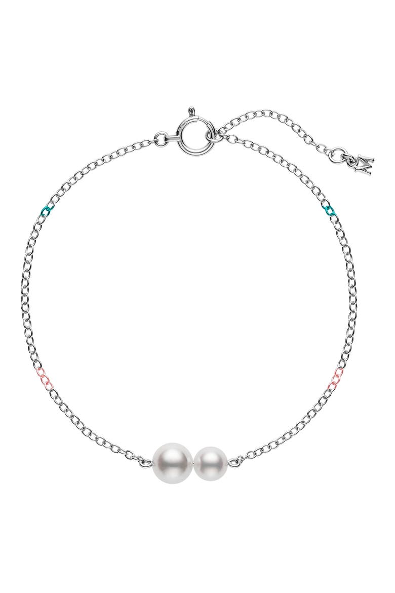 Cultured Pearl Station Bracelet, Main, color, WHITE GOLD