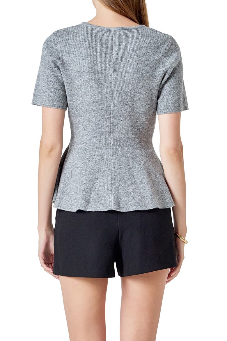 Short Sleeve Peplum Sweater, Alternate, color, HEATHER GREY