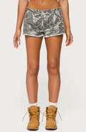 EDIKTED Joyce Camo Low Rise Denim Shorts