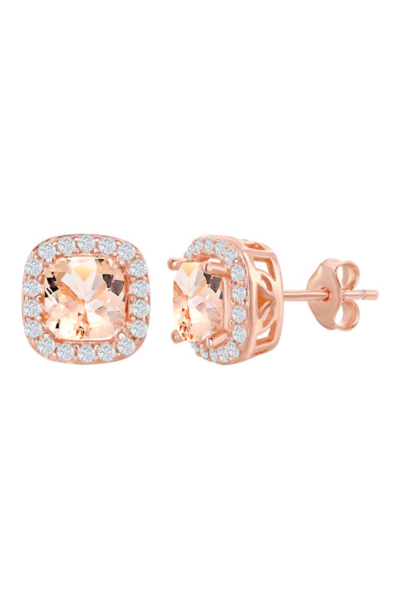 Rose Gold Plated Sterling Silver Morganite & CZ Stud Earrings, Main, color, ROSE