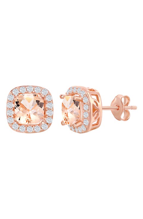 Rose Gold Plated Sterling Silver Morganite & CZ Stud Earrings