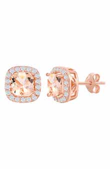 Rose Gold Plated Sterling Silver Morganite & CZ Stud Earrings