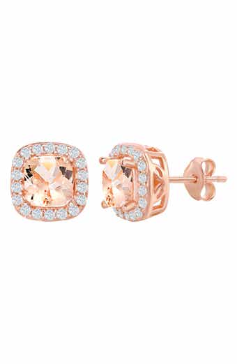 Rose Gold Plated Sterling Silver Morganite & CZ Stud Earrings