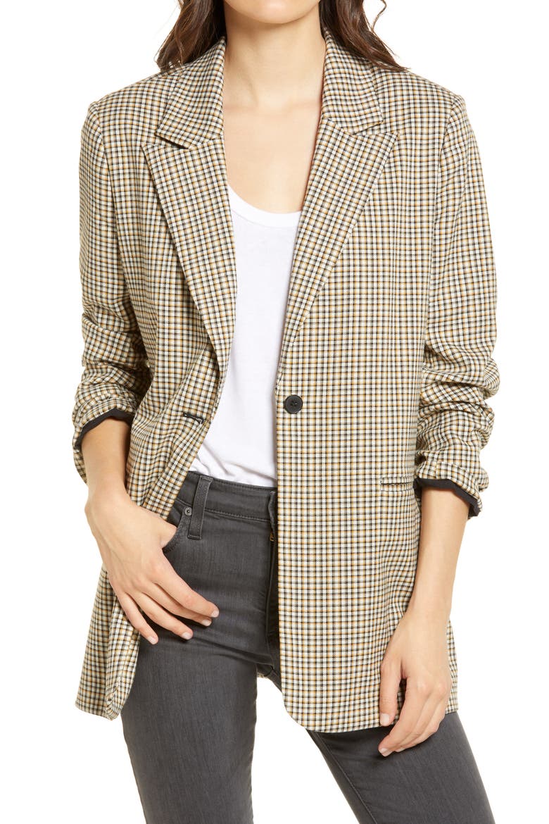 Plaid One-Button Blazer, Main, color, BEIGE QUAZAN PLAID