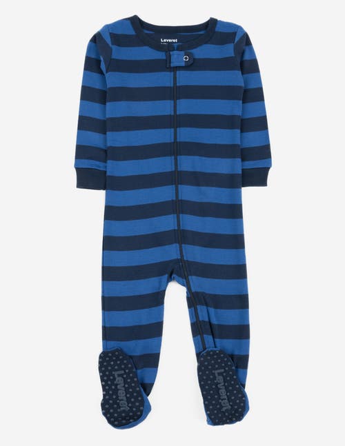 Leveret Kids Cotton Footed Pajamas, Solids, Stripes & Tie Dye In Blue