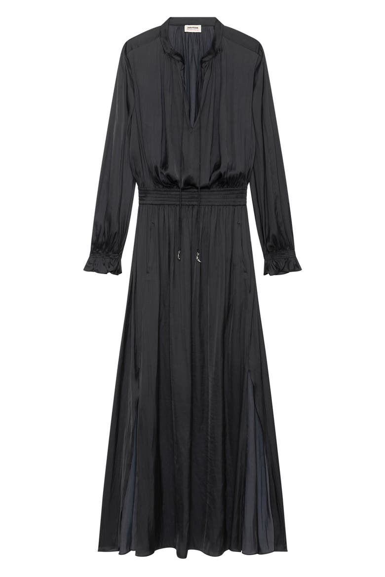 Rayado Satin Maxi Dress, Alternate, color, BLACK