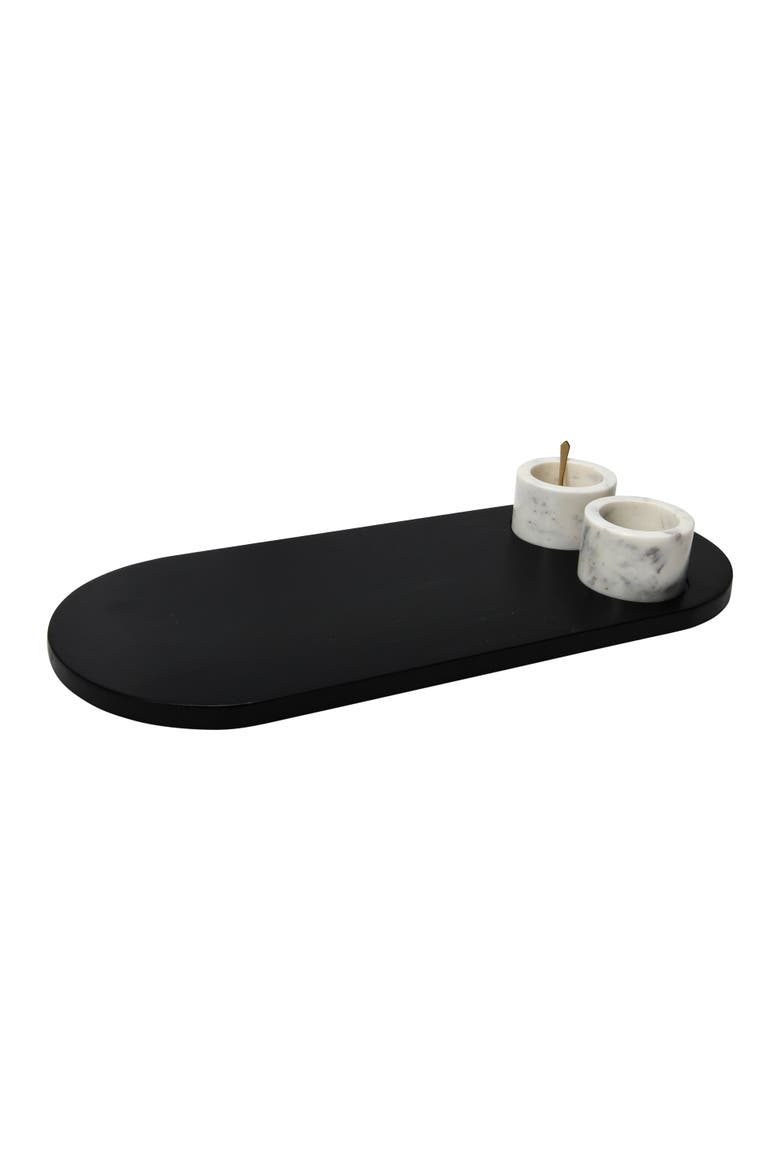 Elegant Mango Wood Tray with 2-Piece Marble Bowls and a Gold Finish Stainless Steel Spoon, Multicolor, Alternate, color, Multicolor