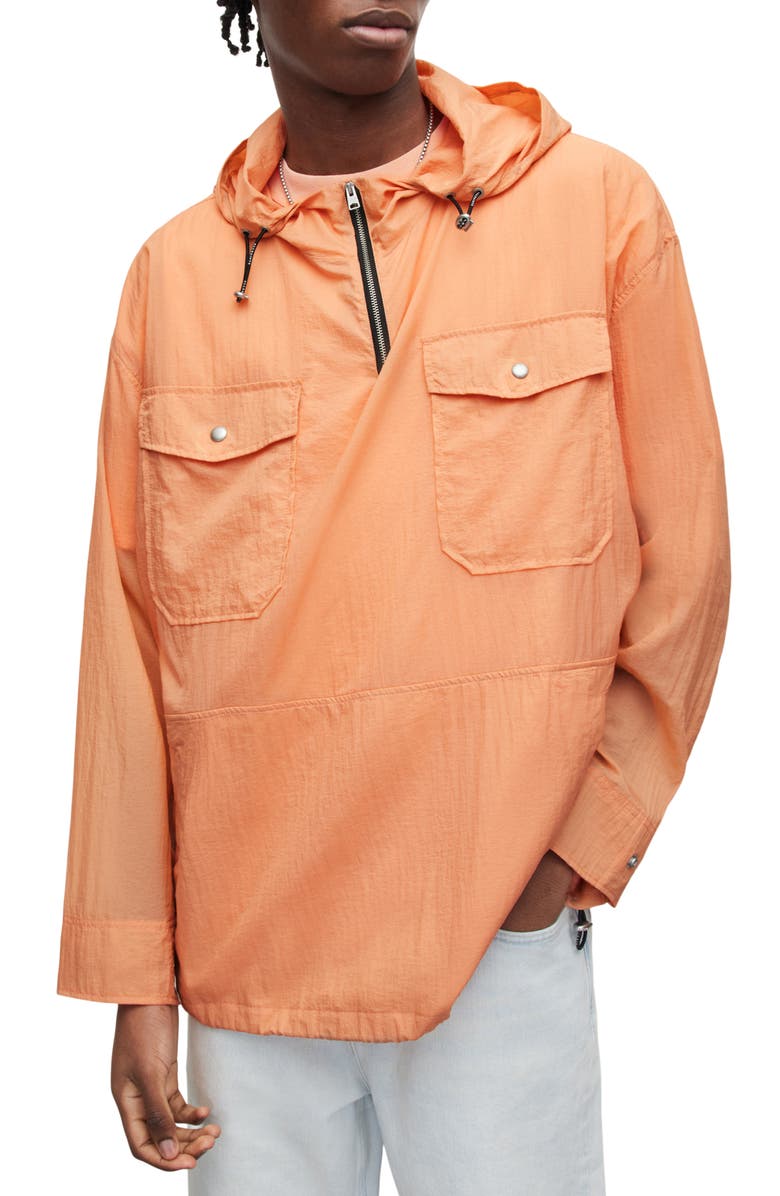 AllSaints Loco Quarter Zip Hooded Anorak, Main, color, Peached Orange