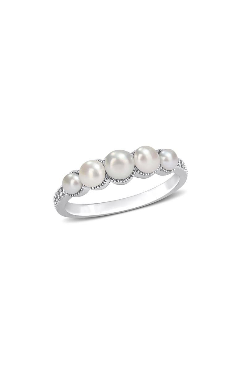 DELMAR 14K White Gold 4–4.5mm Cultured Freshwater Pearl & Diamond Ring - 0.05ct., Main, color, 