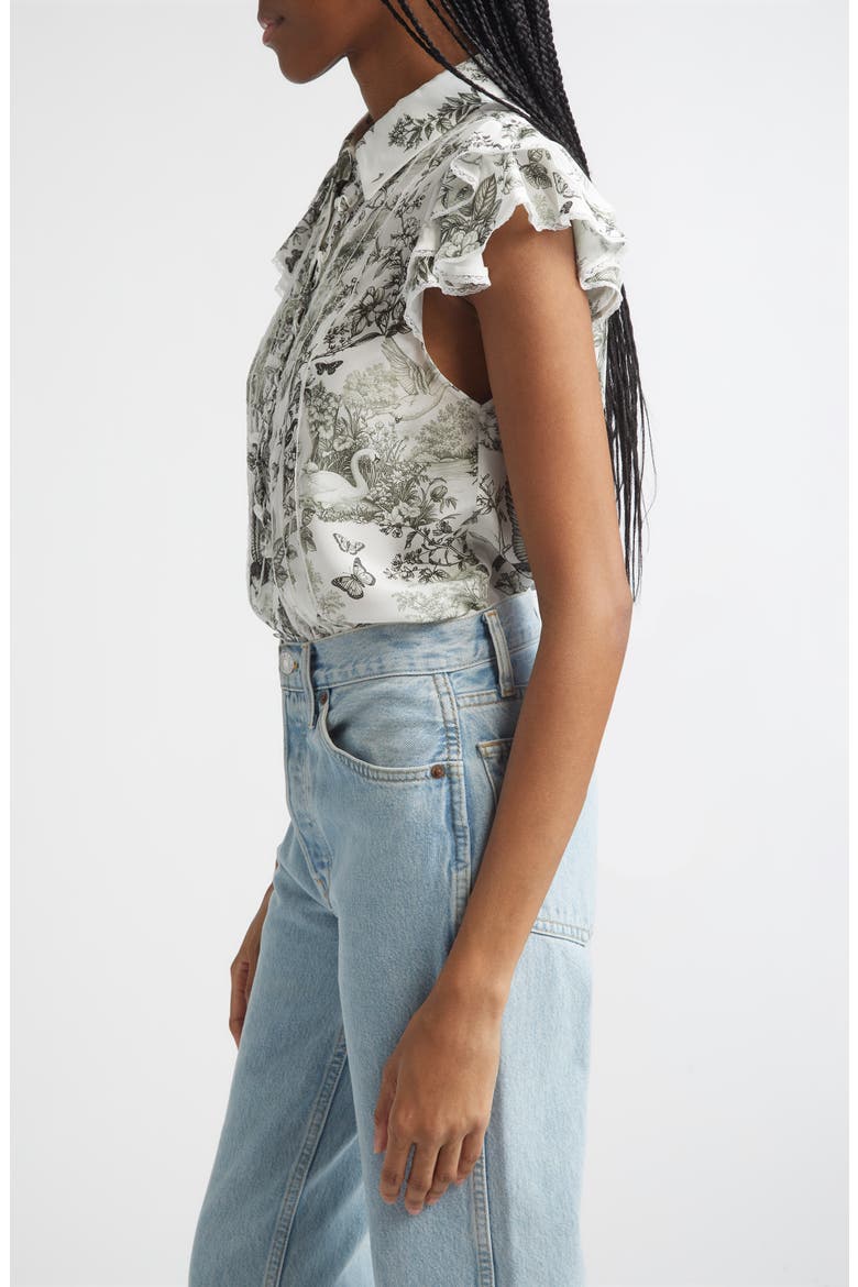 Minda Ruffle & Lace Silk Shirt, Alternate, color, DAYBREAK
