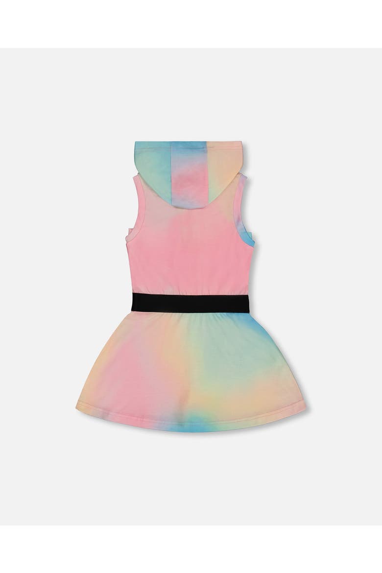 Little Girl's Hooded Dress With Elastic Waist Multicolored Tie Dye, Alternate, color, Multicolored Tie Dye