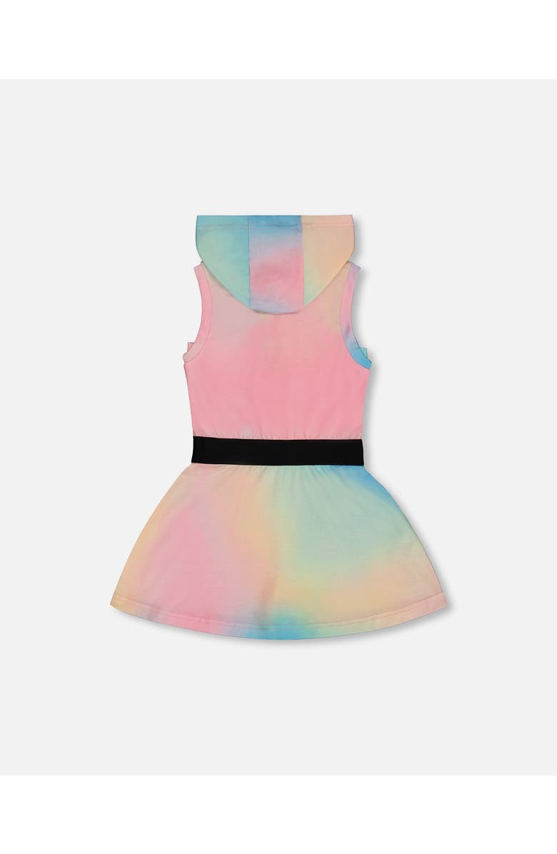 Deux par Deux Little Girl's Hooded Dress With Elastic Waist Multicolored Tie Dye, Alternate, color, 