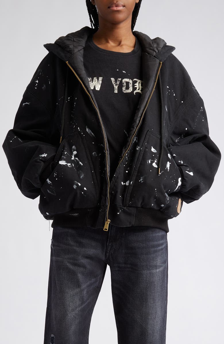 R13 Boxy Paint Splatter Hooded Cotton Canvas Jacket, Main, color,