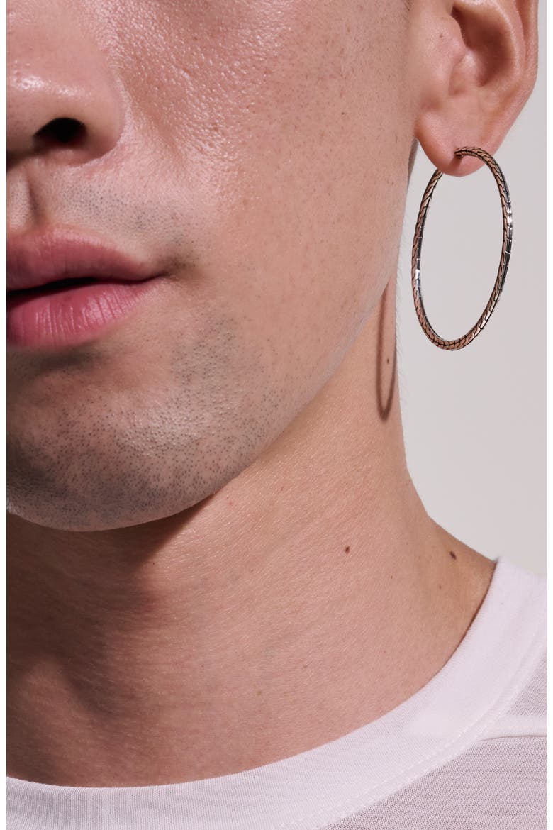 Carved Chain Hoop Earrings, Silver, 50mm, Alternate, color, SILVER