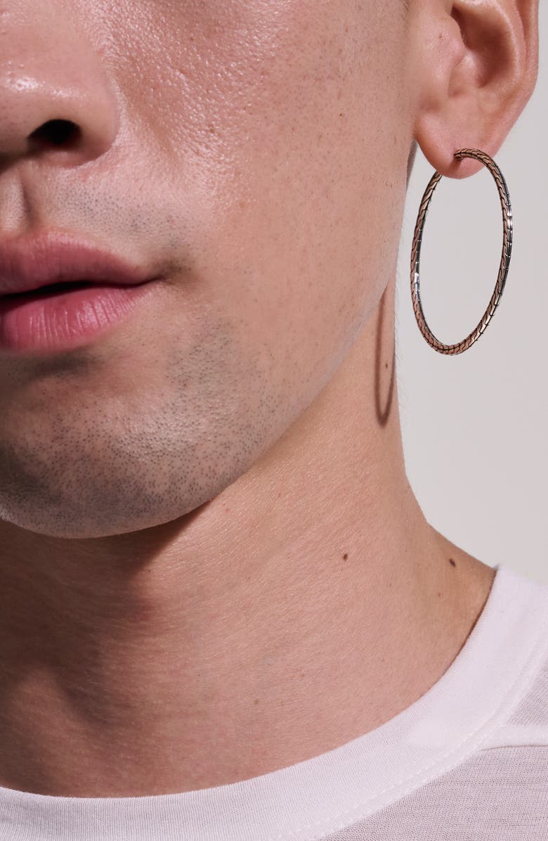 John Hardy Carved Chain Hoop Earrings, Silver, 50mm, Alternate, color, Silver