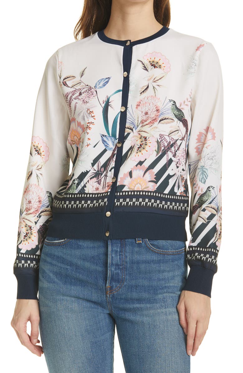 Ted Baker London Miyyaa Decadence Print Cardigan, Main, color,