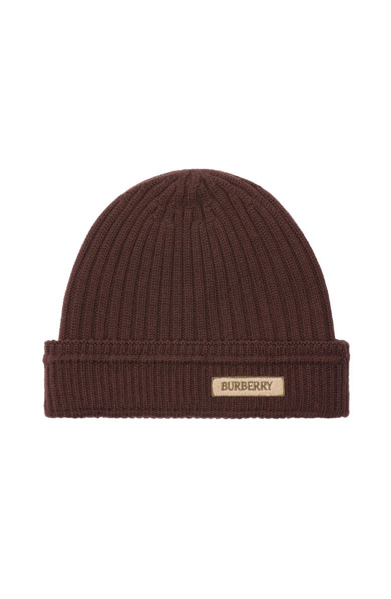 Burberry Logo Patch Wool Beanie, Main, color, Treacle Brown