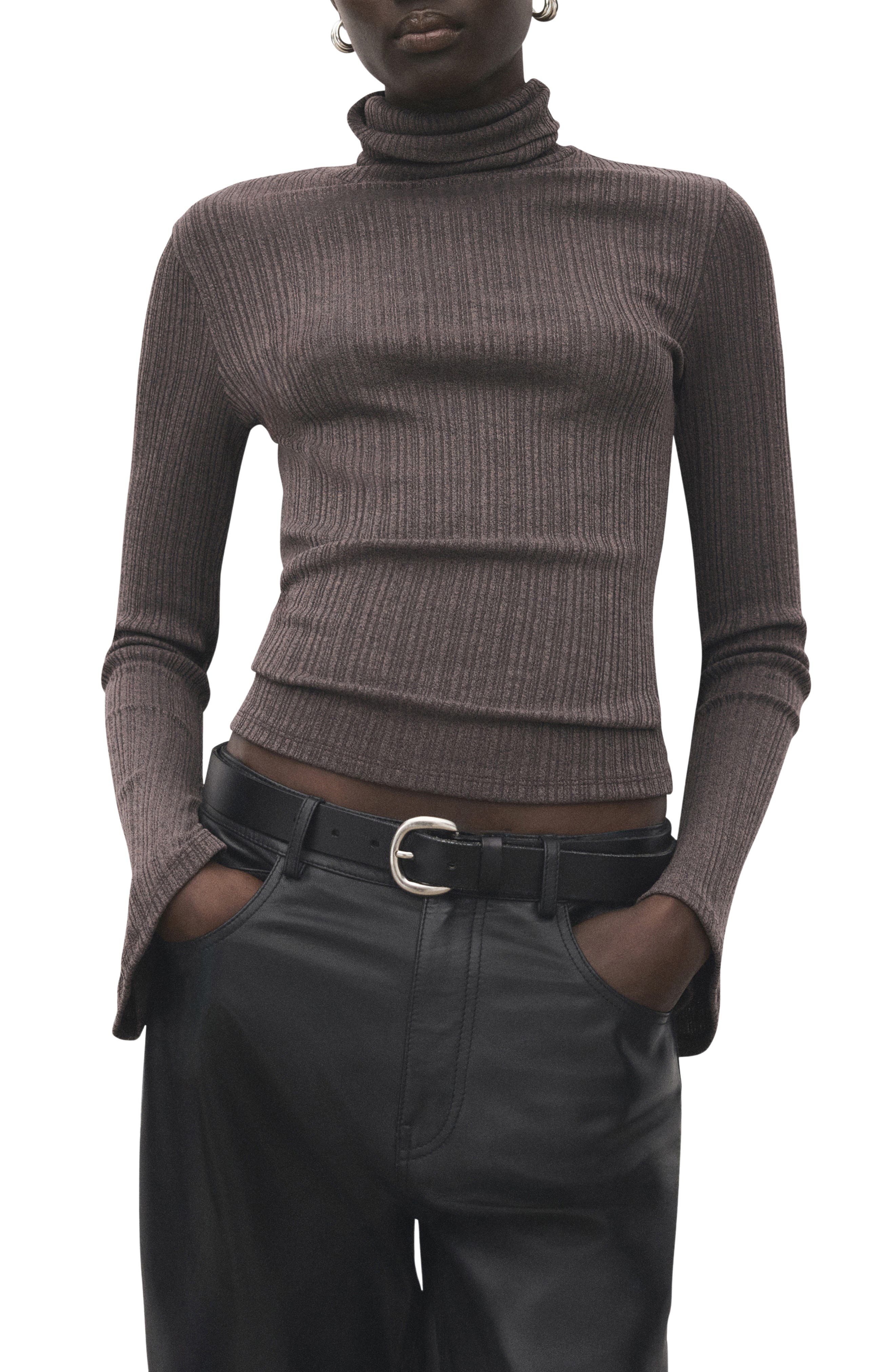 Turtleneck Flare Sleeve Rib Sweater
