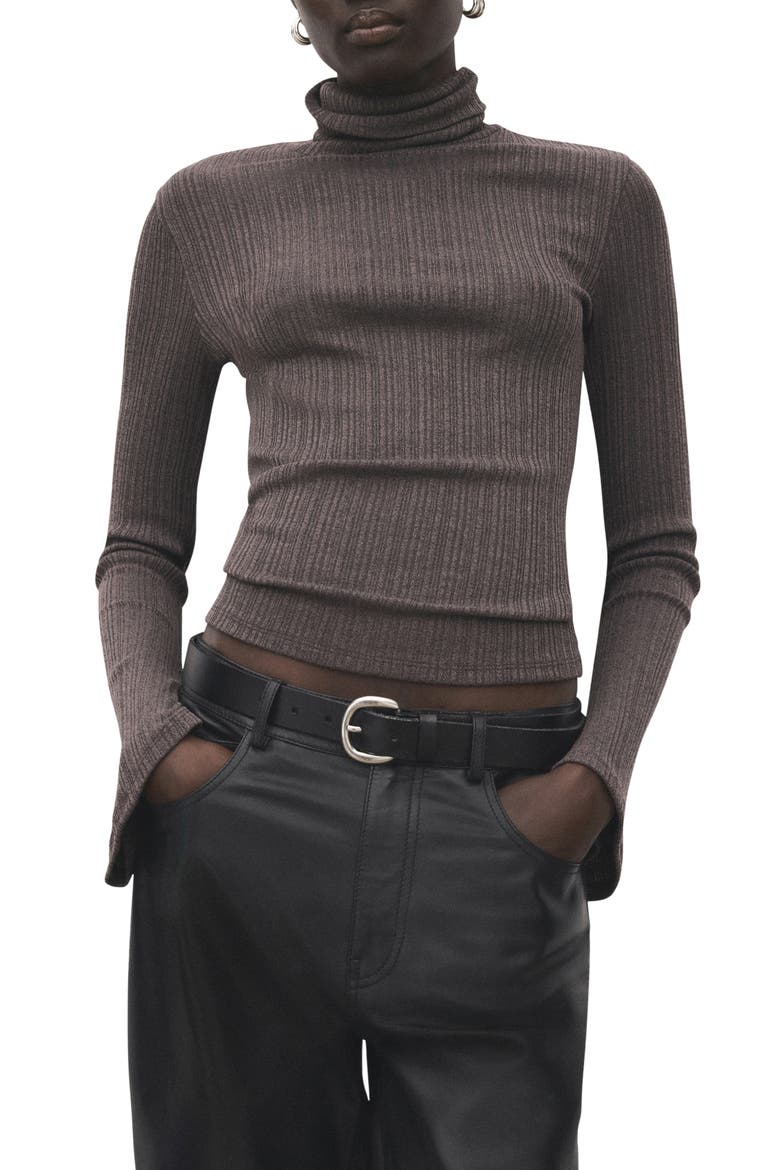Turtleneck Flare Sleeve Rib Sweater, Main, color, MEDIUM BROWN