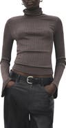 MANGO Turtleneck Flare Sleeve Rib Sweater