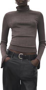 MANGO Turtleneck Flare Sleeve Rib Sweater
