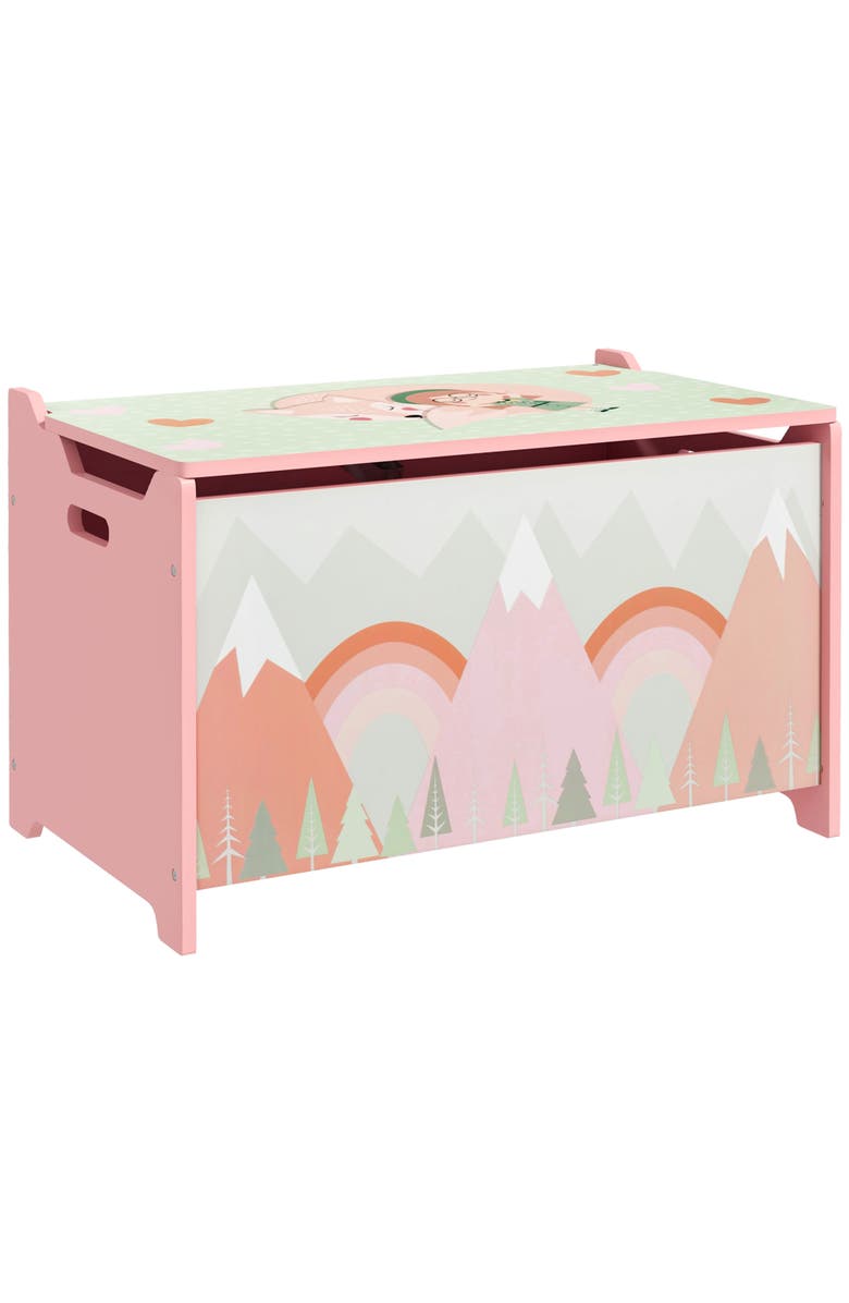 Qaba Kids Toy Box with Lid, Safety Hinge, Cute Animal Design, Storage, Main, color, Pink