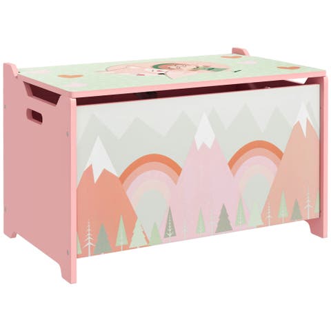Kids Toy Box with Lid, Safety Hinge, Cute Animal Design, Storage