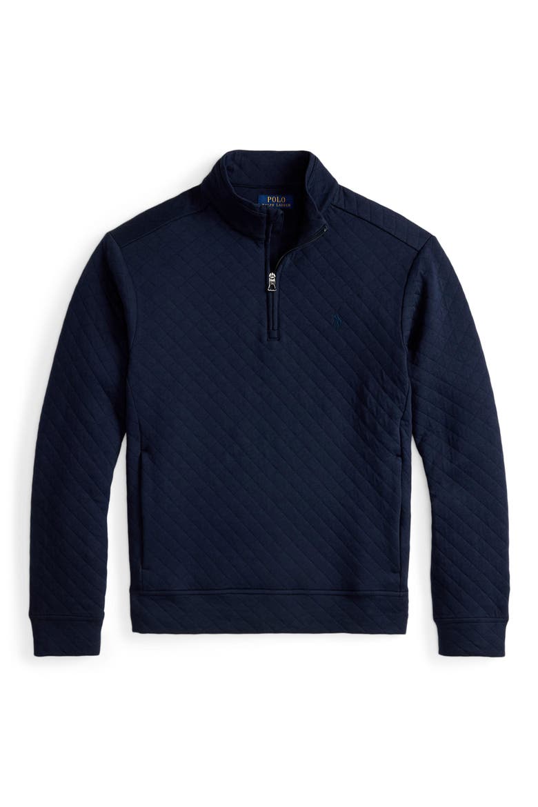 Microquilted Double Knit Quarter Zip Pullover, Alternate, color, AVIATOR NAVY