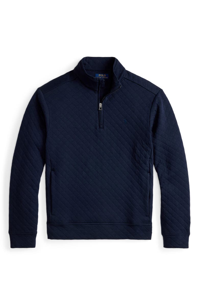 Polo Ralph Lauren Microquilted Double Knit Quarter Zip Pullover, Alternate, color, Aviator Navy